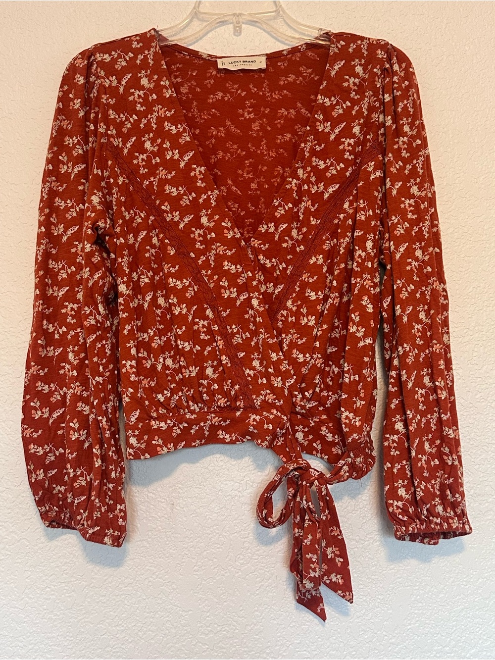 Lucky Brand Rust Floral Wrap Tie Blouse